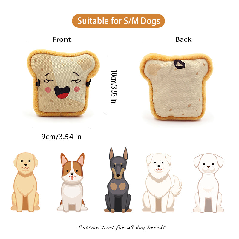 🍞Hapoo Plush Toast Dog Toy – Squeaky, Durable & Teeth Cleaning Fun