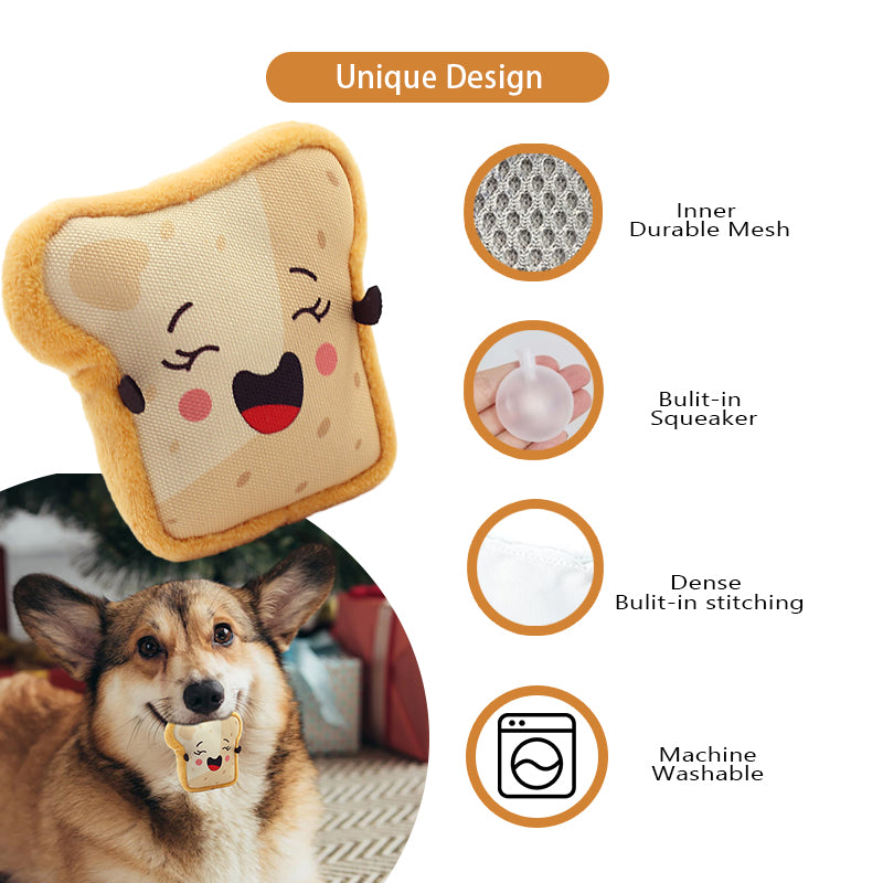 🍞Hapoo Plush Toast Dog Toy – Squeaky, Durable & Teeth Cleaning Fun