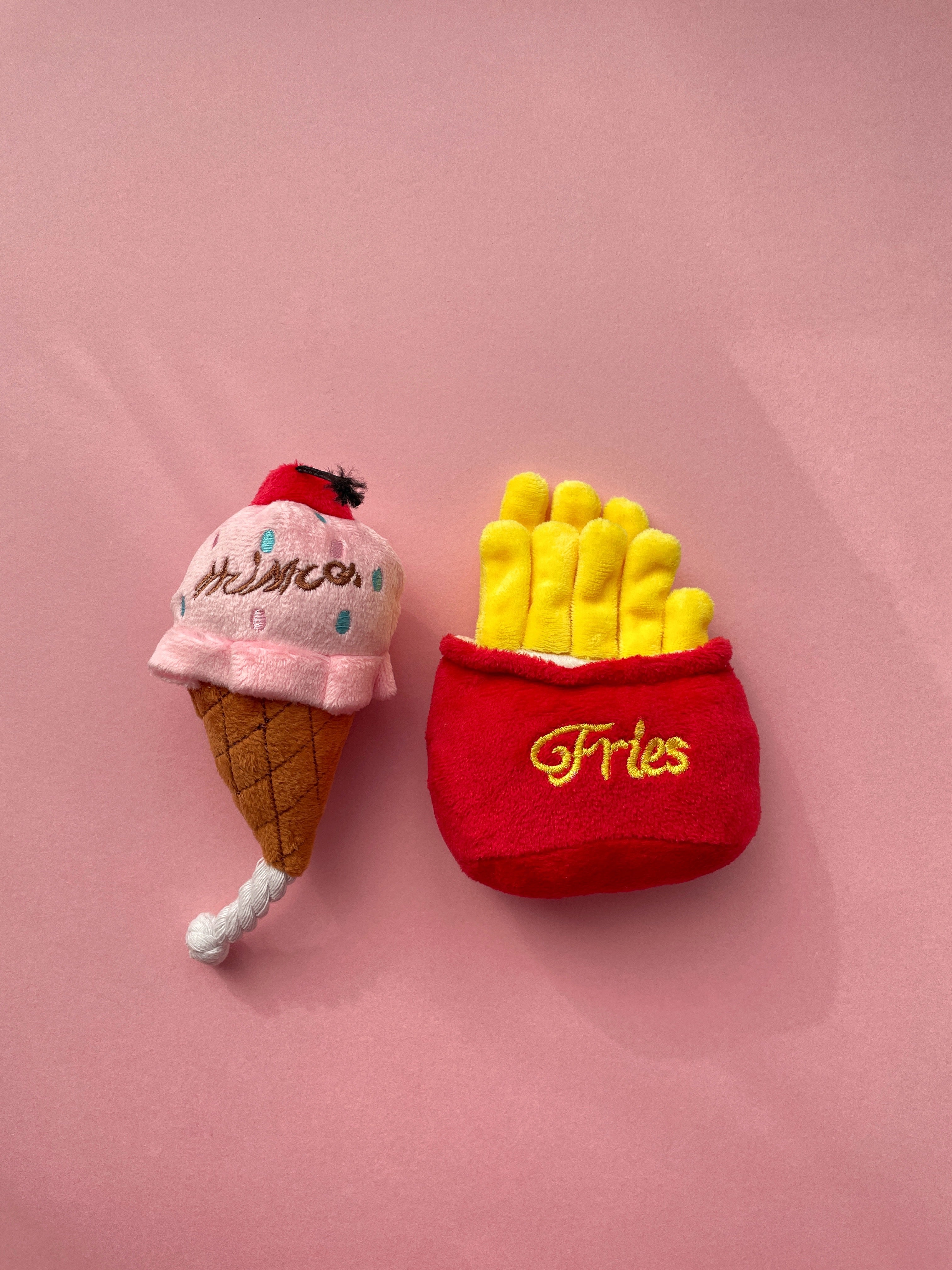 Pink Ice Cream & Fries Dog Toy Bundle