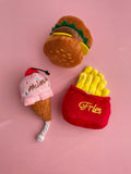 Pink Ice Cream, Burger & Fries Dog Toy Bundle