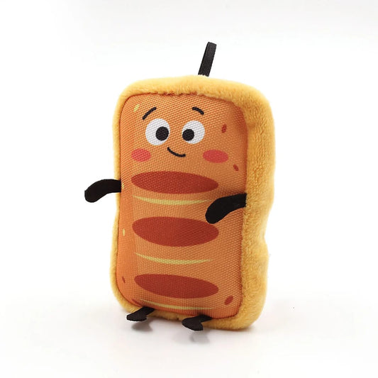 🥖 Hapoo Plush Bread Roll Dog Toy – Squeaky Chew Toy for Small/Medium Dogs